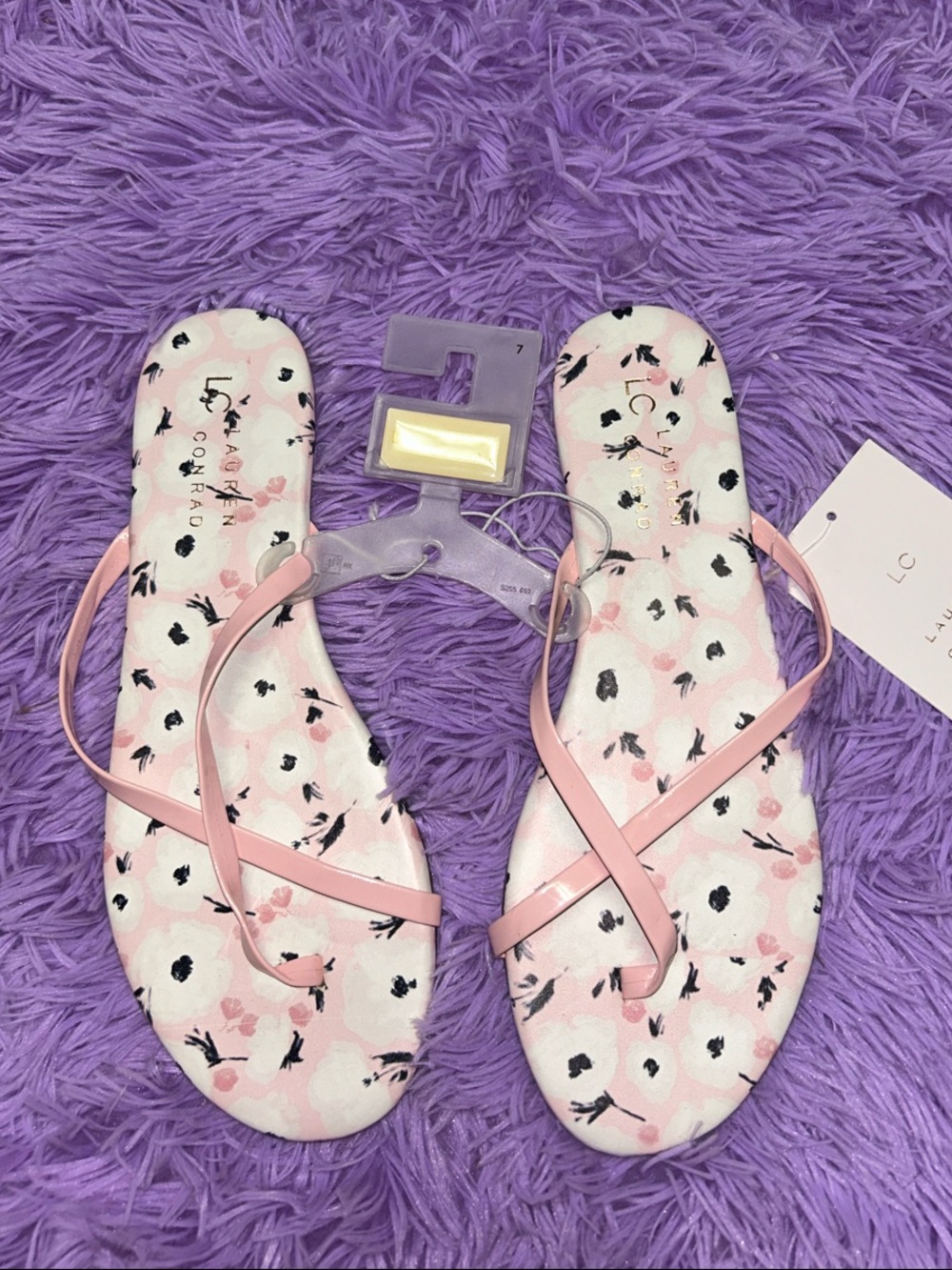 LC Lauren Conrad Pink Floral Crisscross Sandals